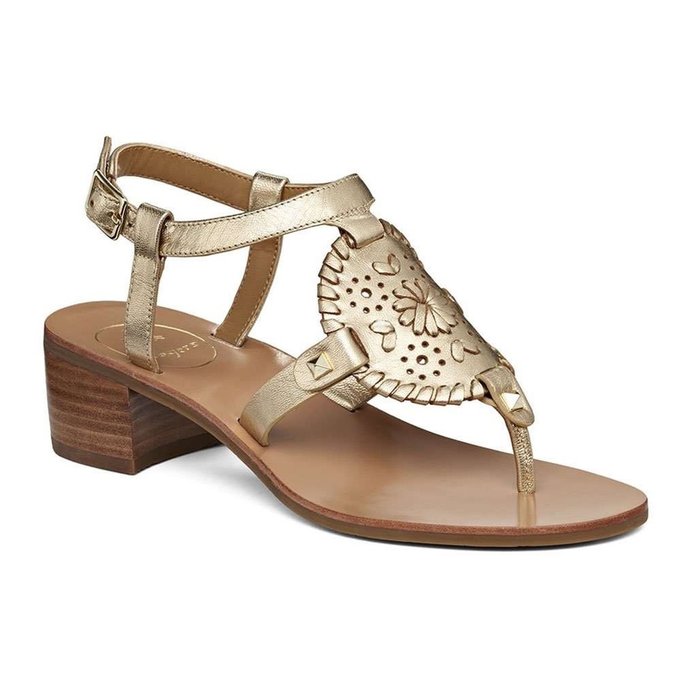 Jack Rogers Gretchen Block Heel Sandals Sz 7 Gold Leather